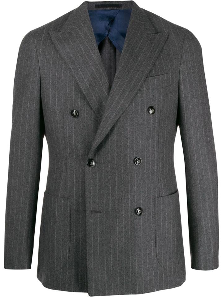 Barba Fitted Striped-print Blazer - Grey