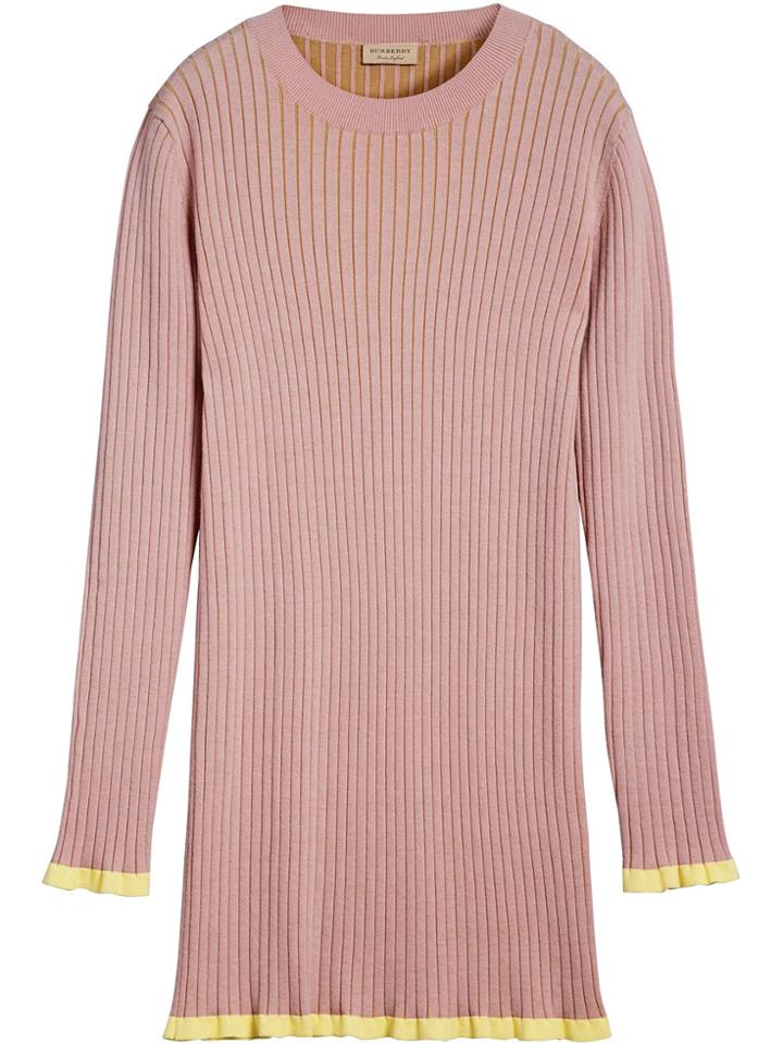 Burberry Rib Knit Cashmere Silk Sweater - Pink & Purple