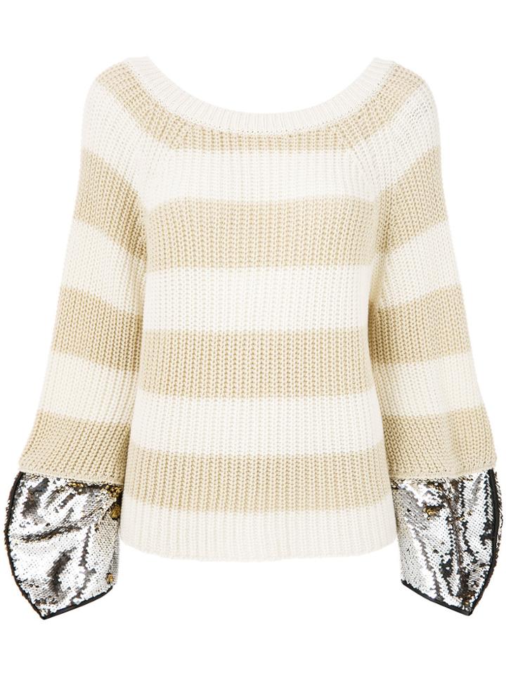 Nude Sequin Embellished Striped Sweater - Nude & Neutrals