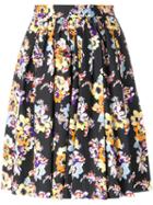 Msgm Floral Print Gathered Skirt, Women's, Size: 44, Black, Cotton