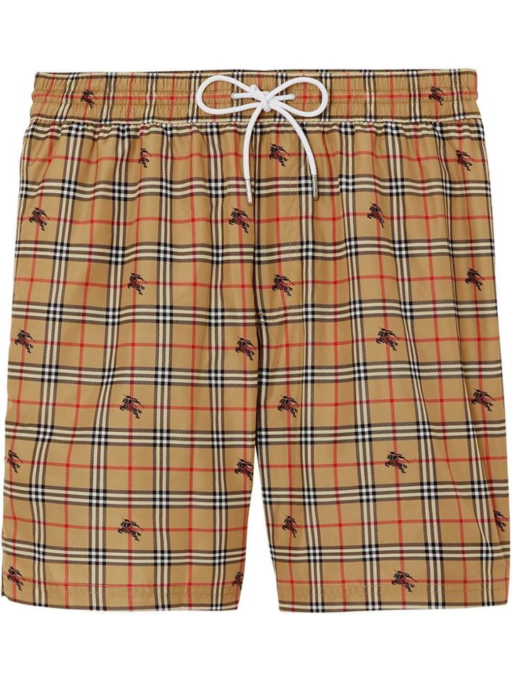 Burberry Equestrian Knight Check Drawcord Swim Shorts - Neutrals