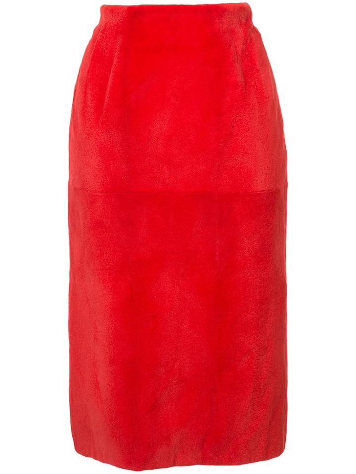 Oscar De La Renta Midi Pencil Skirt - Red