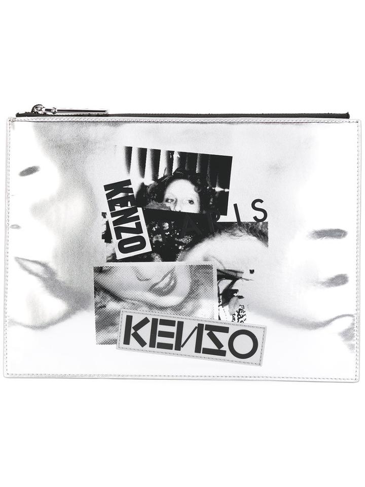 Kenzo - Antonio Lopez Clutch - Women - Leather - One Size, Grey, Leather
