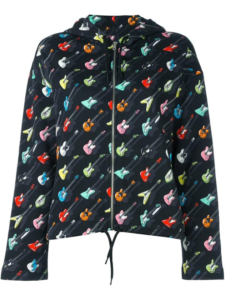 Jeremy Scott Guitar Print Hoodie, Women's, Size: 44, Black, Cotton