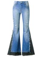 Amapô Distressed Overlay Maxi Flared Jeans, Women's, Size: 40, Blue, Cotton/elastodiene