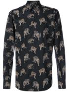 Palm Angels Wolf Print Open Collar Shirt - Black