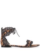 Gianvito Rossi Leopard Print Lace Trim Sandals - Black