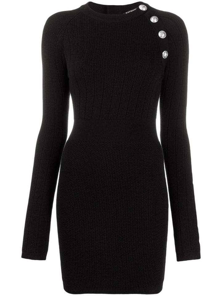 Balmain Ribbed Knit Mini Dress - Black