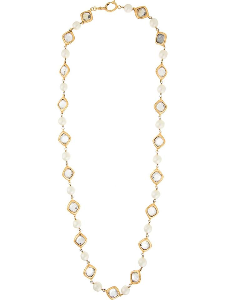 Chanel Vintage Pearl & Stone Long Necklace - Metallic
