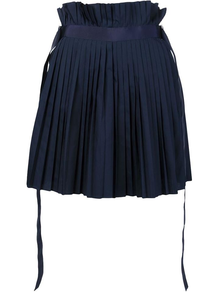 Sacai Pleated A-line Skirt, Women's, Size: 1, Blue, Polyester/cotton