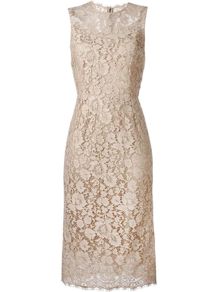 Dolce & Gabbana Floral Lace Fitted Dress, Women's, Size: 48, Nude/neutrals, Cotton/viscose/polyamide/silk