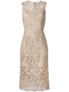 Dolce & Gabbana Floral Lace Fitted Dress, Women's, Size: 48, Nude/neutrals, Cotton/viscose/polyamide/silk