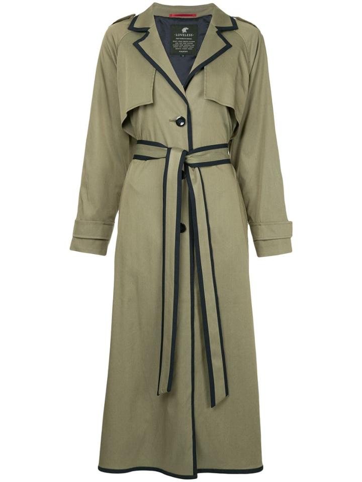 Loveless Contrasting Trim Trench Coat - Green