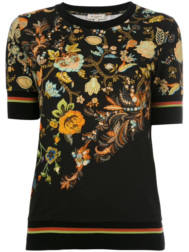 Etro Paisley Print Polo Shirt, Women's, Size: 44, Black, Cotton/spandex/elastane