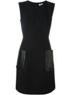 Fendi Patch Pocket Dress, Women's, Size: 40, Black, Silk/lamb Skin/wool