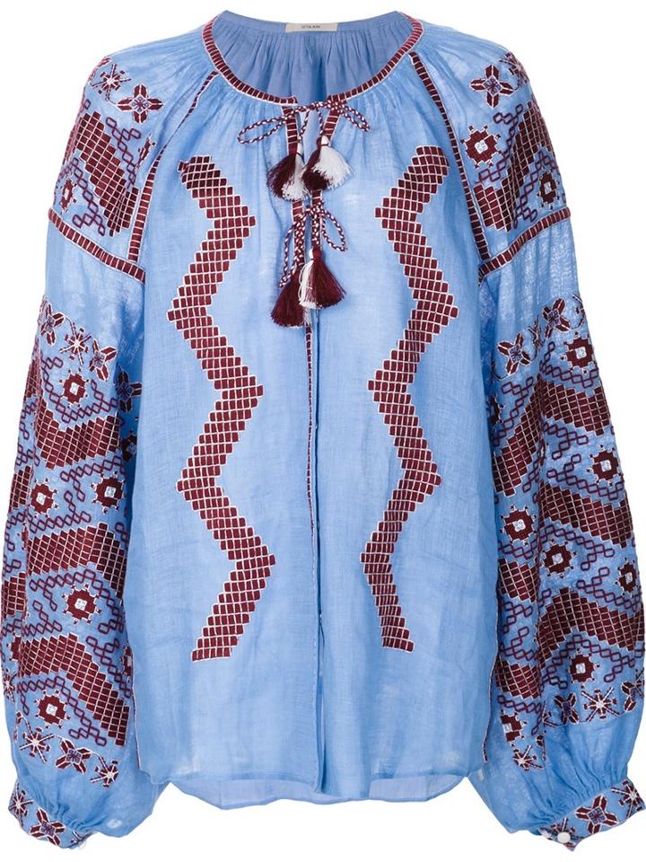 Vita Kin Embroidered Peasant Blouse, Women's, Size: Small, Blue, Linen/flax