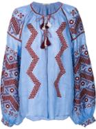 Vita Kin Embroidered Peasant Blouse, Women's, Size: Small, Blue, Linen/flax