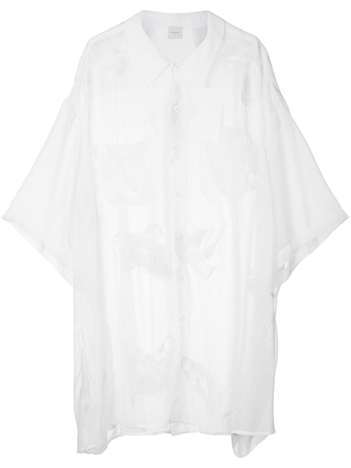 Ikumi Embroidered Sheer Mid-length Shirt - White