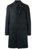 Lardini Plaid Mid Coat, Men's, Size: 54, Grey, Acetate/cupro/wool/polyamide