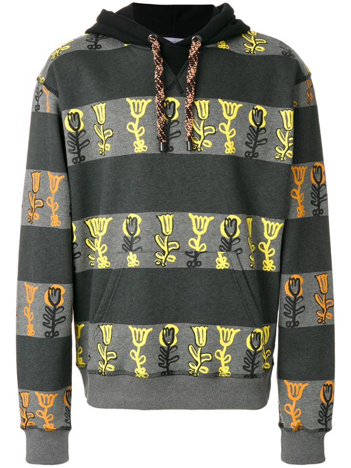 Jw Anderson Flower Print Striped Hoodie - Grey