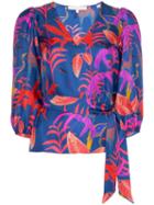 Borgo De Nor Leaf-print Belted Silk Blouse - Blue