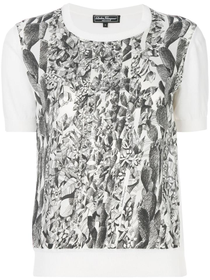 Salvatore Ferragamo Orange Fiber Print Top - White