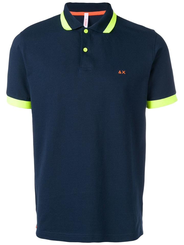 Sun 68 Contrast Stripe Polo Shirt - Blue