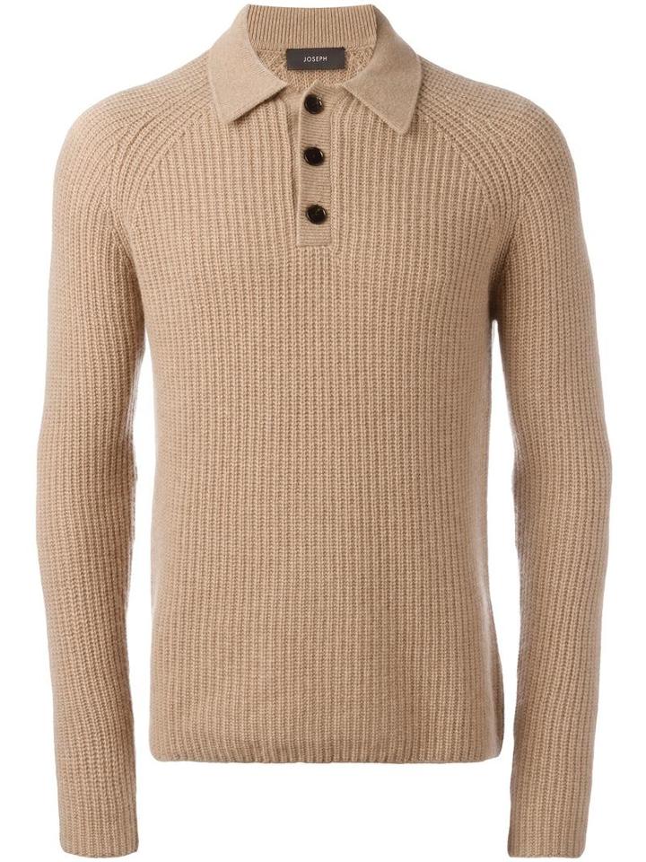 Joseph Polo Collar Jumper, Men's, Size: Small, Nude/neutrals, Cashmere