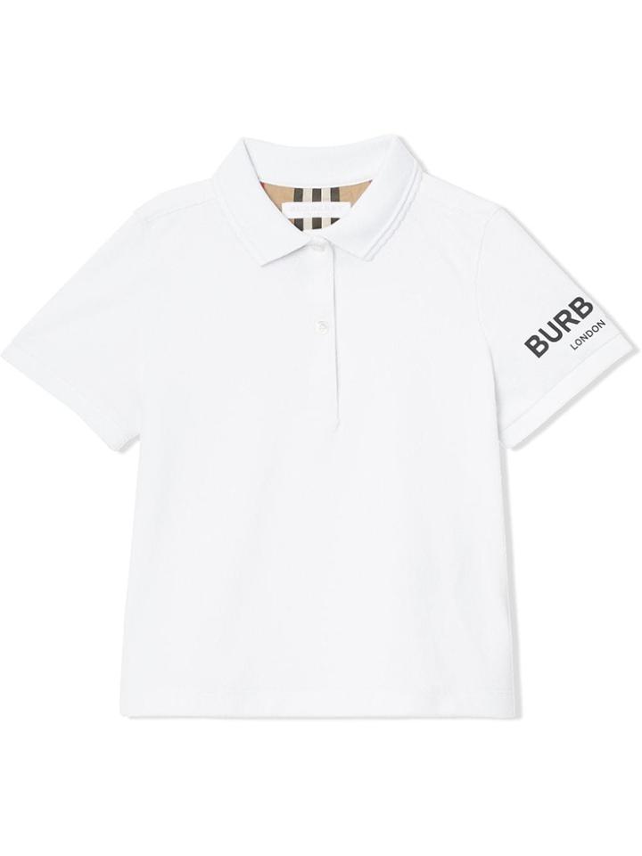 Burberry Kids Logo Print Cotton Piqué Polo Shirt - White