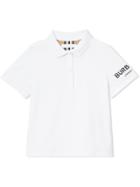 Burberry Kids Logo Print Cotton Piqué Polo Shirt - White