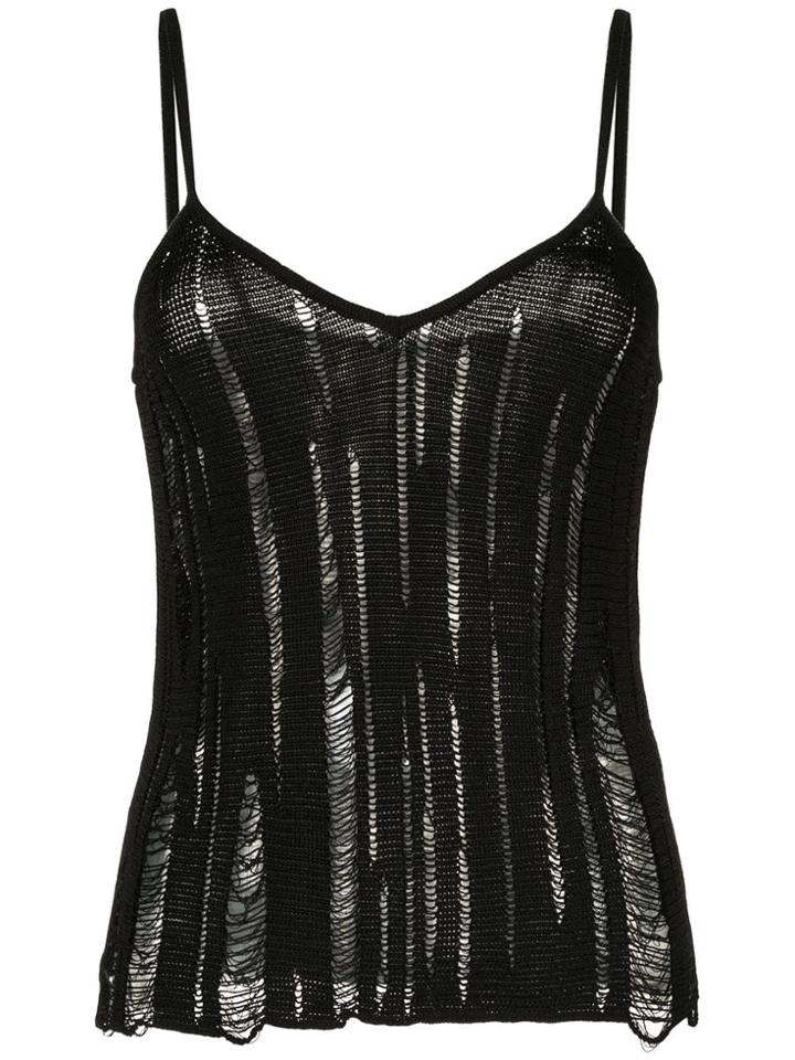 Balmain Distressed Sheer Top - Black