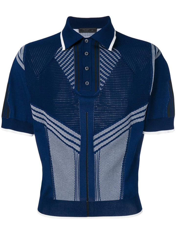 Prada Mixed Panel Knitted Polo Shirt - Blue
