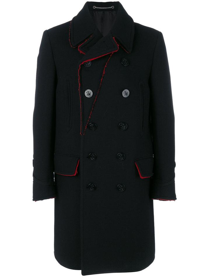 Givenchy - Contrast Trim Double Breasted Coat - Men - Cotton/polyamide/cupro/water - 48, Black, Cotton/polyamide/cupro/water