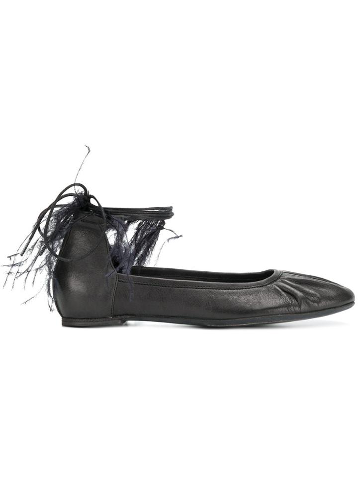 Ann Demeulemeester Ruched Detail Ballerina Flat - Black