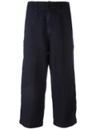 Aspesi - Loose Cropped Trousers - Women - Linen/flax - 40, Blue, Linen/flax