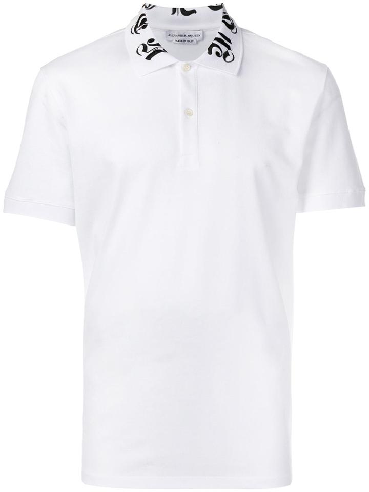 Alexander Mcqueen Gothic Logo Collar Polo Shirt - White