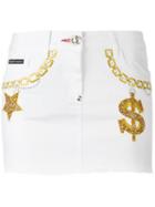 Philipp Plein Embroidered Denim Mini-skirt, Women's, Size: 27, White, Cotton/spandex/elastane/pvc