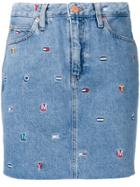 Tommy Jeans Embroidered Logo Denim Skirt - Blue
