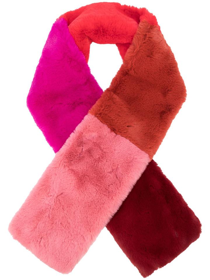 Jocelyn Faux-fur Colour Block Scarf - Red