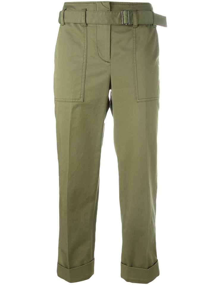 3.1 Phillip Lim Belted Cropped Trousers, Women's, Size: 2, Green, Cotton/polyurethane