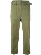 3.1 Phillip Lim Belted Cropped Trousers, Women's, Size: 2, Green, Cotton/polyurethane