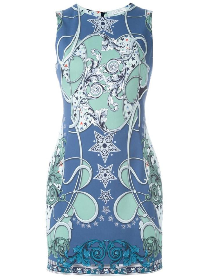 Versace Collection Baroque Print Mini Dress, Women's, Size: 40, Blue, Cotton/viscose/spandex/elastane/viscose