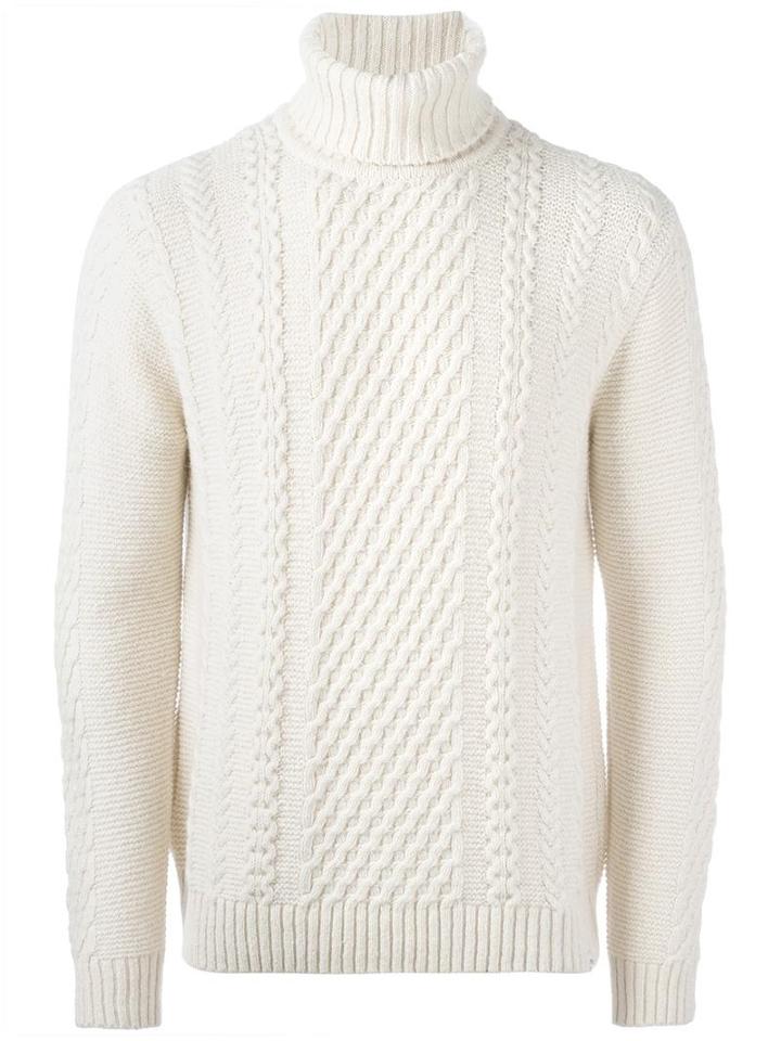 Edwin Cable Knit Jumper, Men's, Size: Large, White, Wool/cotton/polyamide/other Fibers
