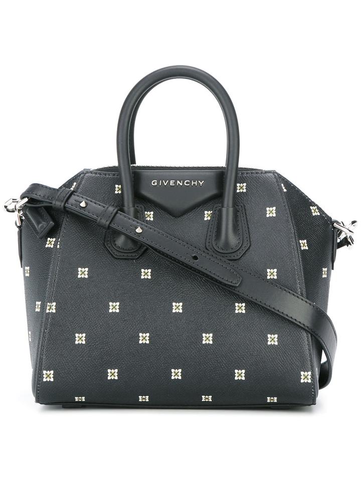 Givenchy Flower Detail Antigona Mini, Women's, Black, Calf Leather