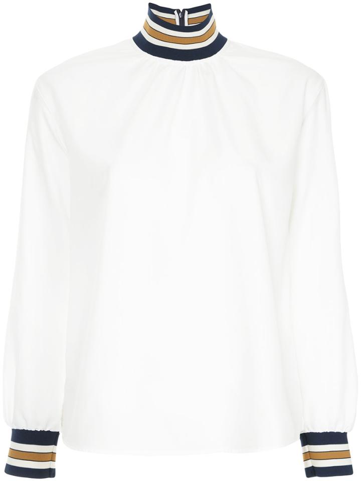 Guild Prime Stripe Detail High Collar Shirt - White