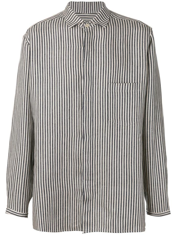 Yohji Yamamoto - Woven Stripe Shirt - Men - Linen/flax - M, Grey, Linen/flax