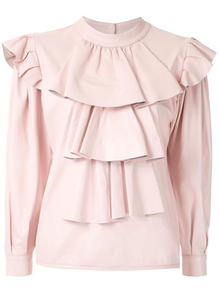 Andrea Bogosian Ruffled Leather Blouse - Pink