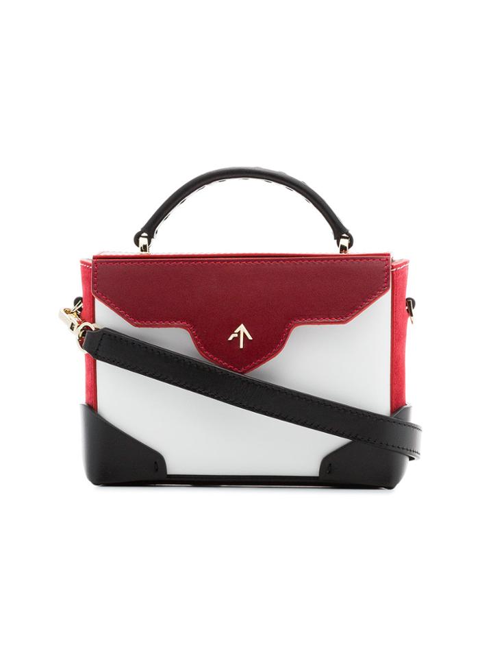 Manu Atelier White, Red And Black Micro Bold Leather Cross-body Bag -