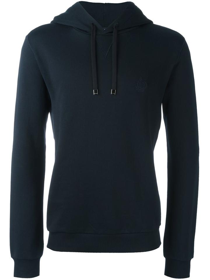 Dolce & Gabbana Embroidered Crown Hoodie, Men's, Size: 48, Blue, Cotton
