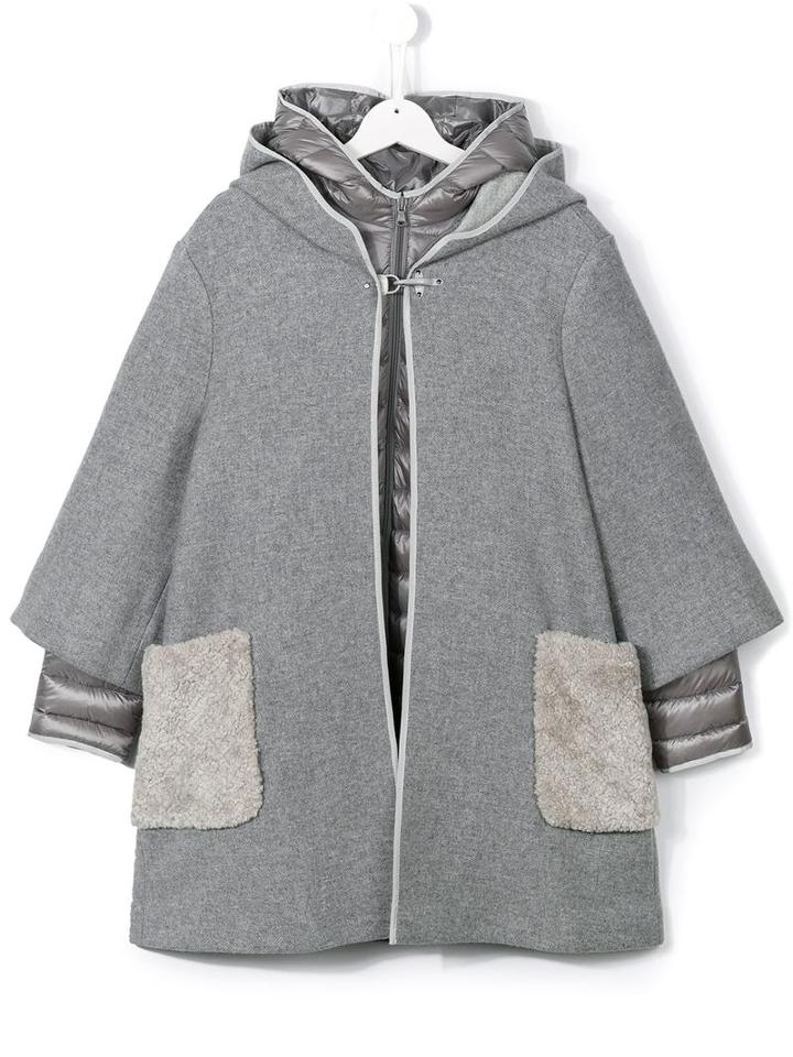 Fay Kids Layered Coat, Girl's, Size: 13 Yrs, Grey